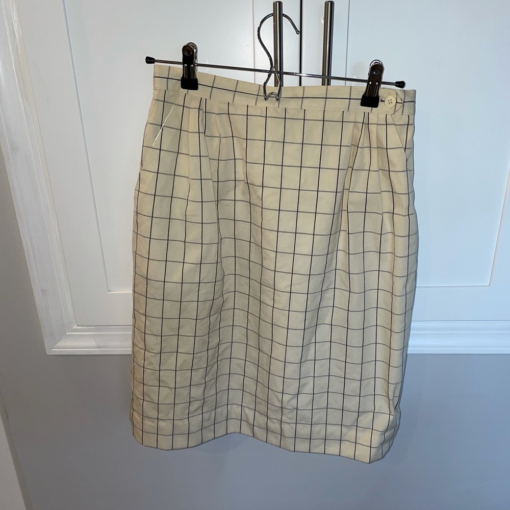 Vintage authentic Dior cream and black windowpane pencil skirt